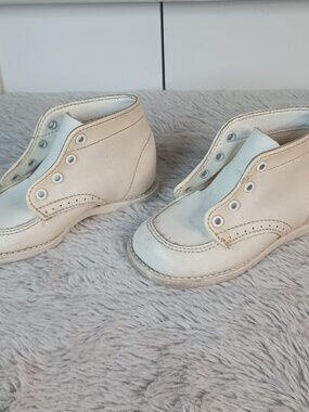 Vintage 60-70s Infant Baby Girl Boy White First Walker Shoes High Top Size 2.5 D
